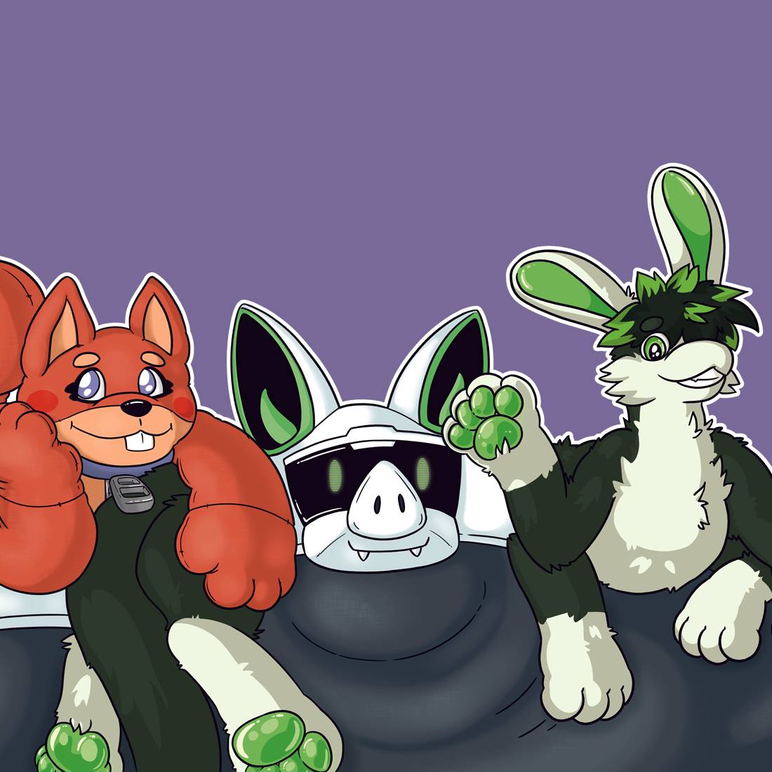 Olive and Ash in amphimorpho form sitting atop Emy-R1's body.