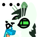 Yinglet looking suspiciously at something whilst sucking on a carton of clam juice.